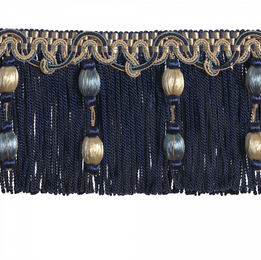 Regal Bullion Beaded Fringe 12cm Trim Sovereign Navy