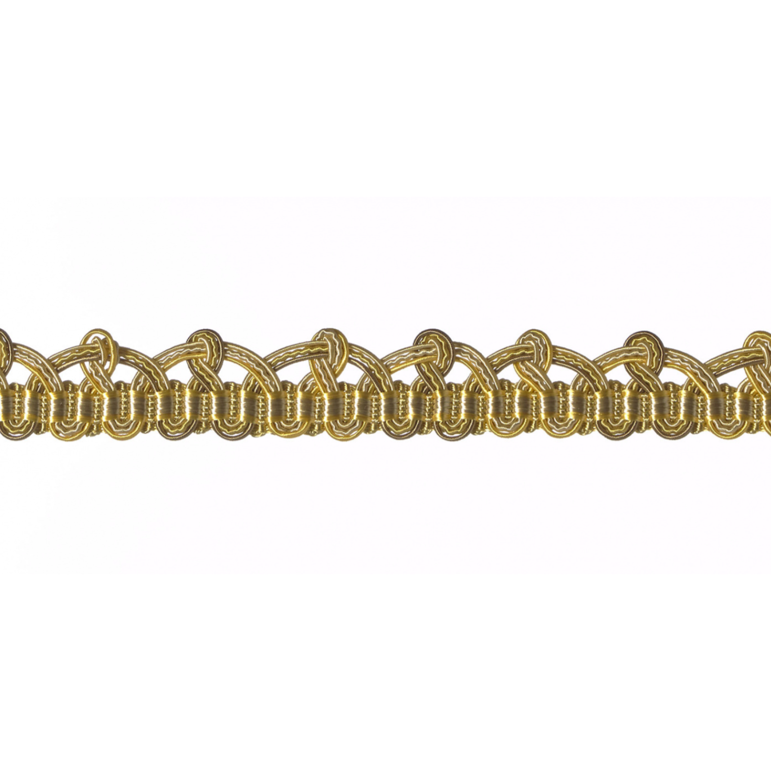 Gold braided trim on a white background