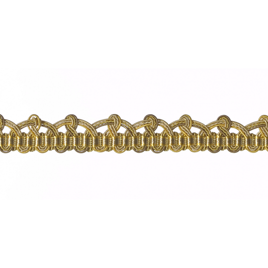 Gold braided trim on a white background
