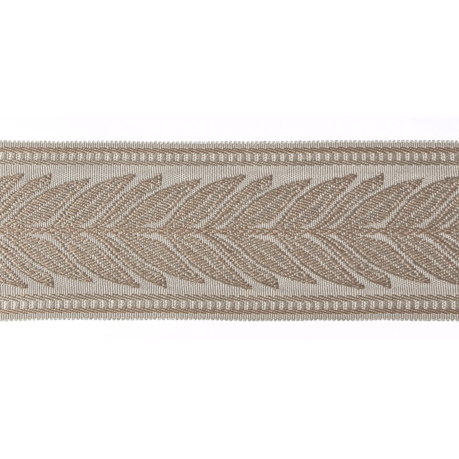 Decorative flat braid trim with leaf pattern on a white background