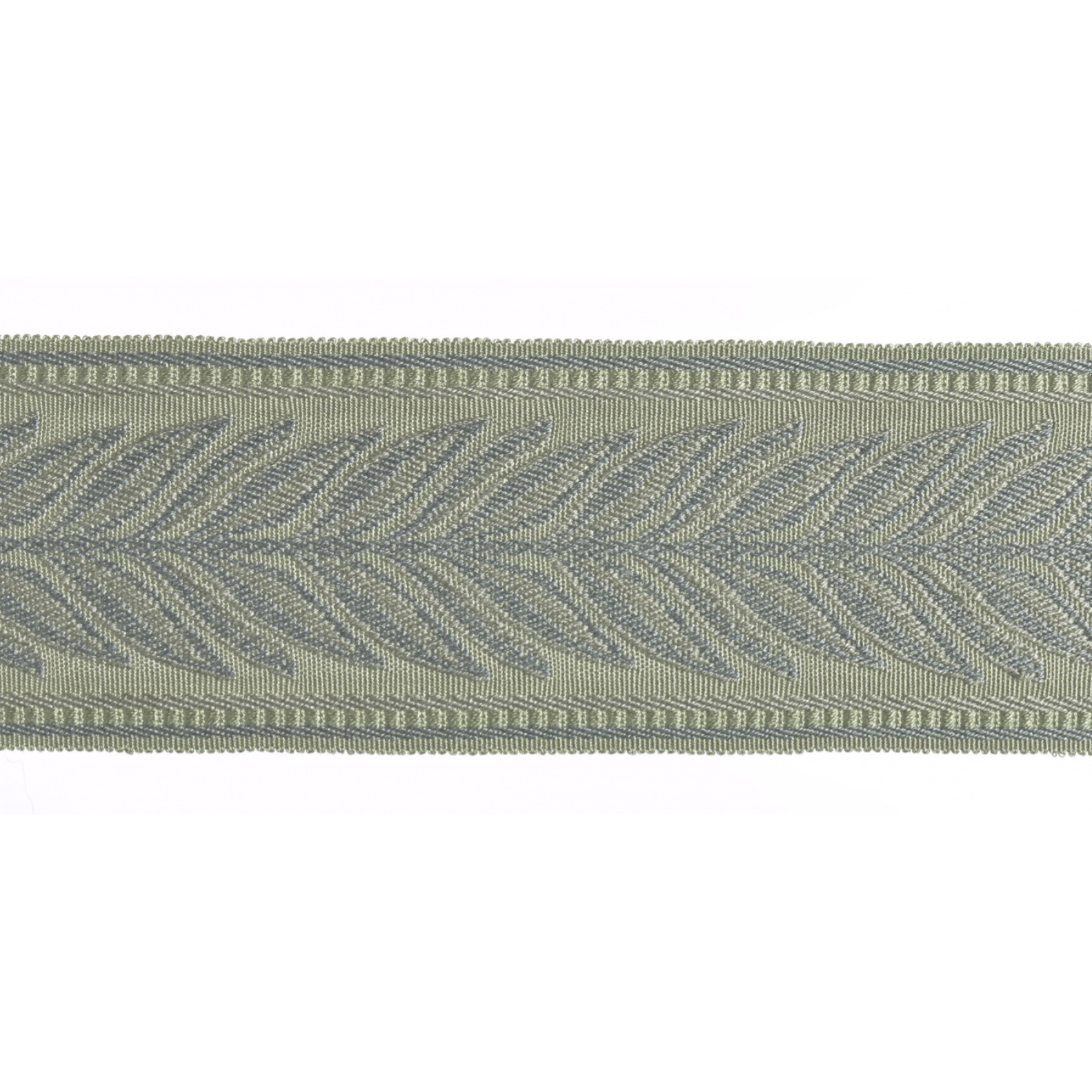 Textured flat braid trim with leaf pattern on a white background