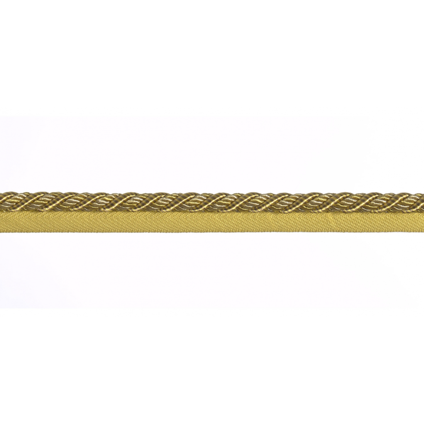 Gold braided piping cord on a white background