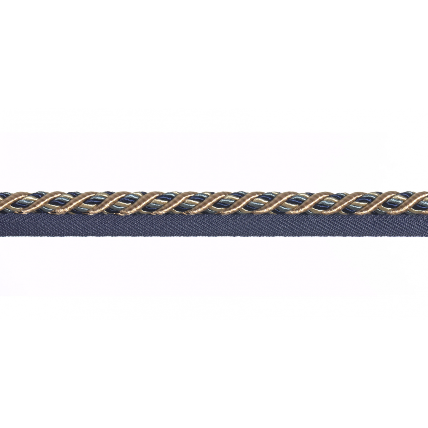 Navy blue piping cord on a white background