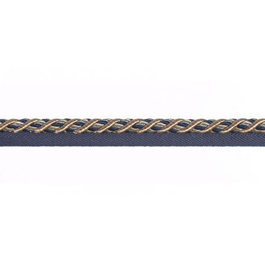 Navy blue piping cord on a white background