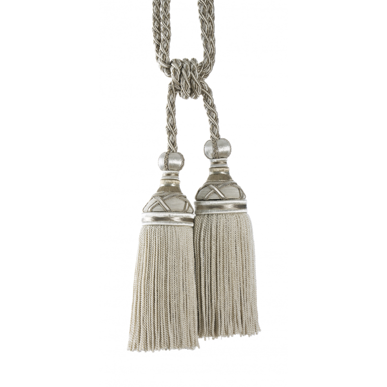 Pair of decorative tassels tieback with braided rope on a white background