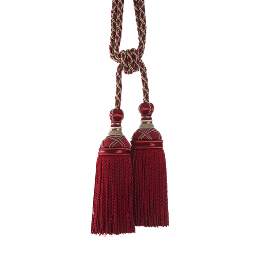 Red tassel tieback with a white background