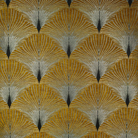 Jazz Richmond art deco fabric with intricate gold and yellow chenille pattern, ideal for upholstery and crafting elegant textiles.