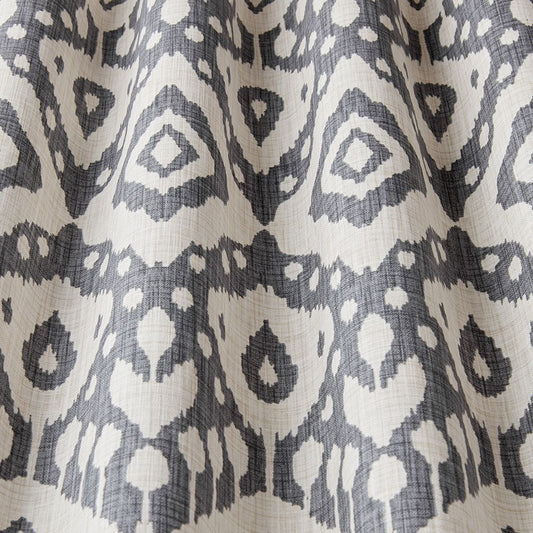 Safi Moroccan Ikat fabric in anthracite with a geometric two-tone design, ideal for eco-friendly upholstery and home décor projects.