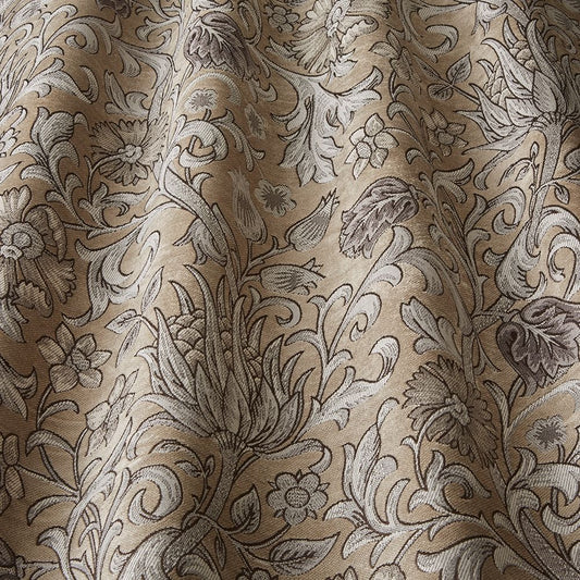 Saint Giles Mineral arts and crafts floral curtain fabric with intricate natural floral patterns in earthy tones, ideal for home décor.