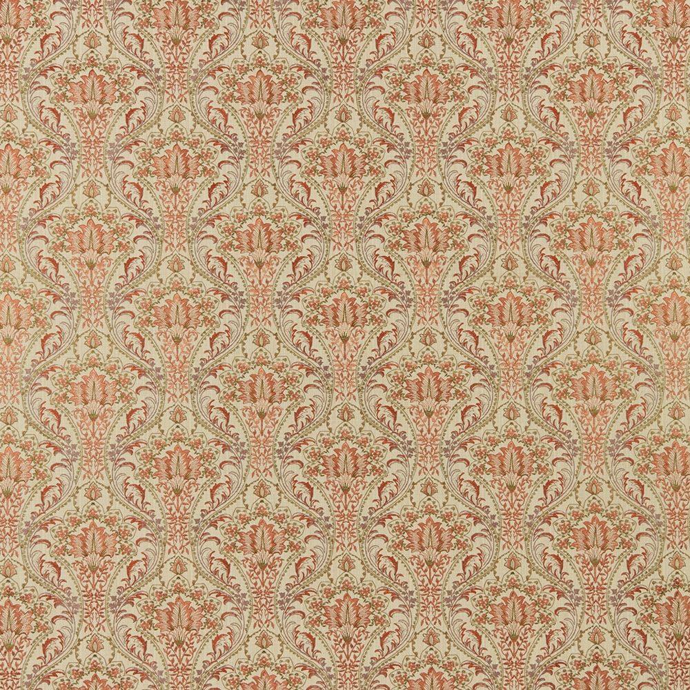 Sonrel Floral Cayenne fabric featuring intricate art nouveau embroidery in vibrant cayenne and earthy tones, ideal for curtains and crafts.