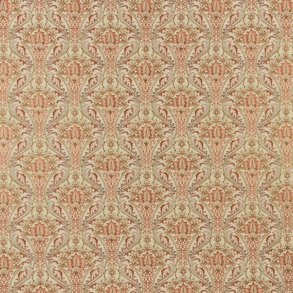 Sonrel Floral Cayenne fabric featuring intricate art nouveau embroidery in vibrant cayenne and earthy tones, ideal for curtains and crafts.