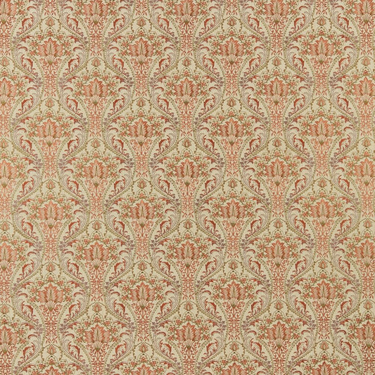 Sonrel Floral Cayenne fabric featuring intricate art nouveau embroidery in vibrant cayenne and earthy tones, ideal for curtains and crafts.