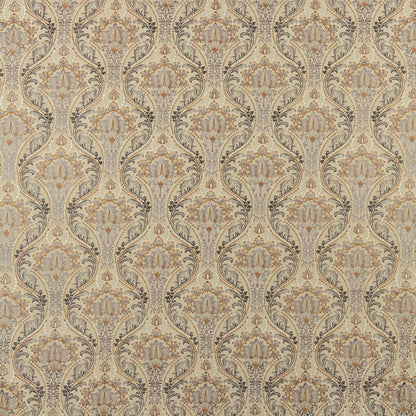 Sonrel Floral Saffron fabric featuring intricate art nouveau embroidery in vibrant saffron and grey tones, ideal for curtains and home décor.