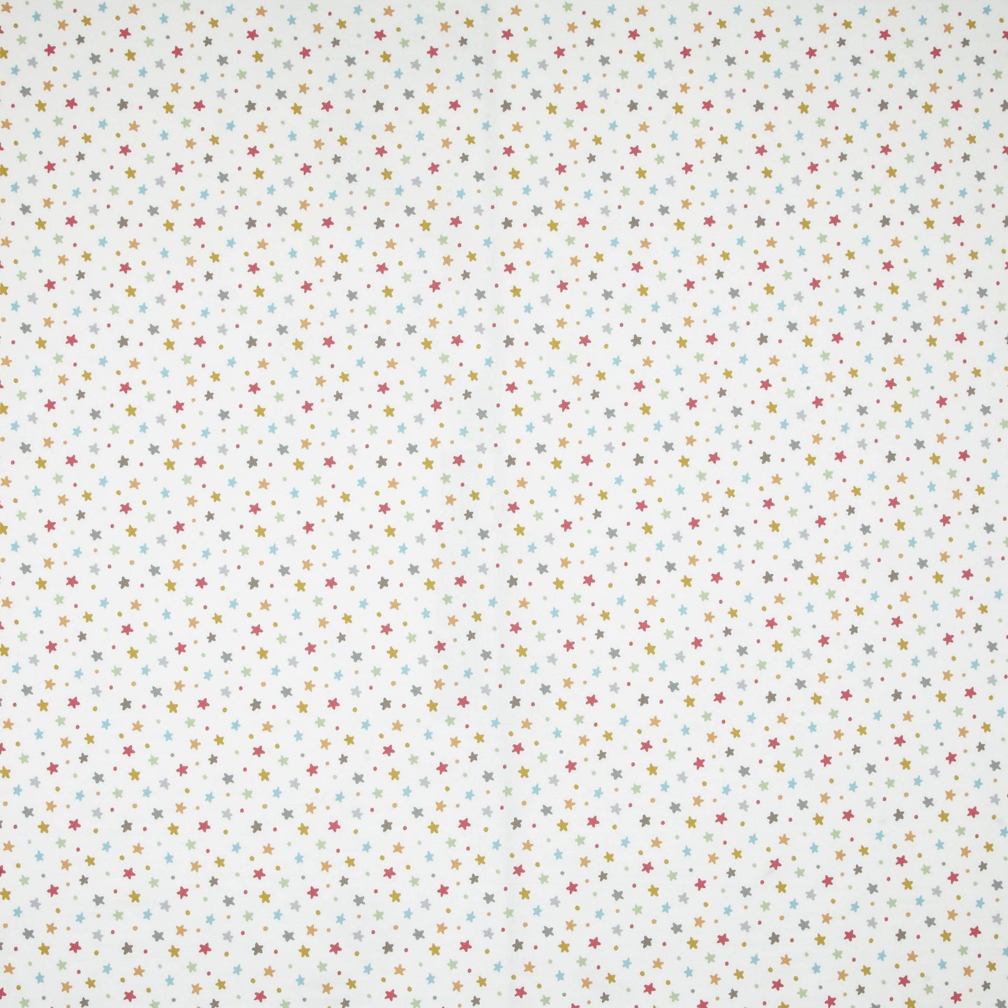 Starburst Multi colourful star cotton fabric with scattered multicolour stars on white, ideal for kids' bedroom curtains and upholstery projects.