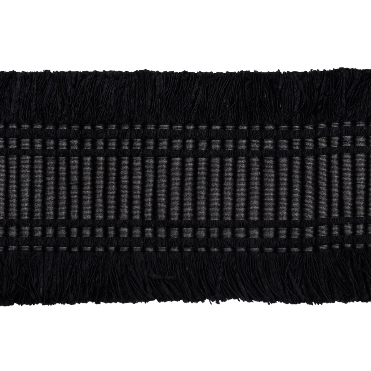 Black braid trim fringe on a white background