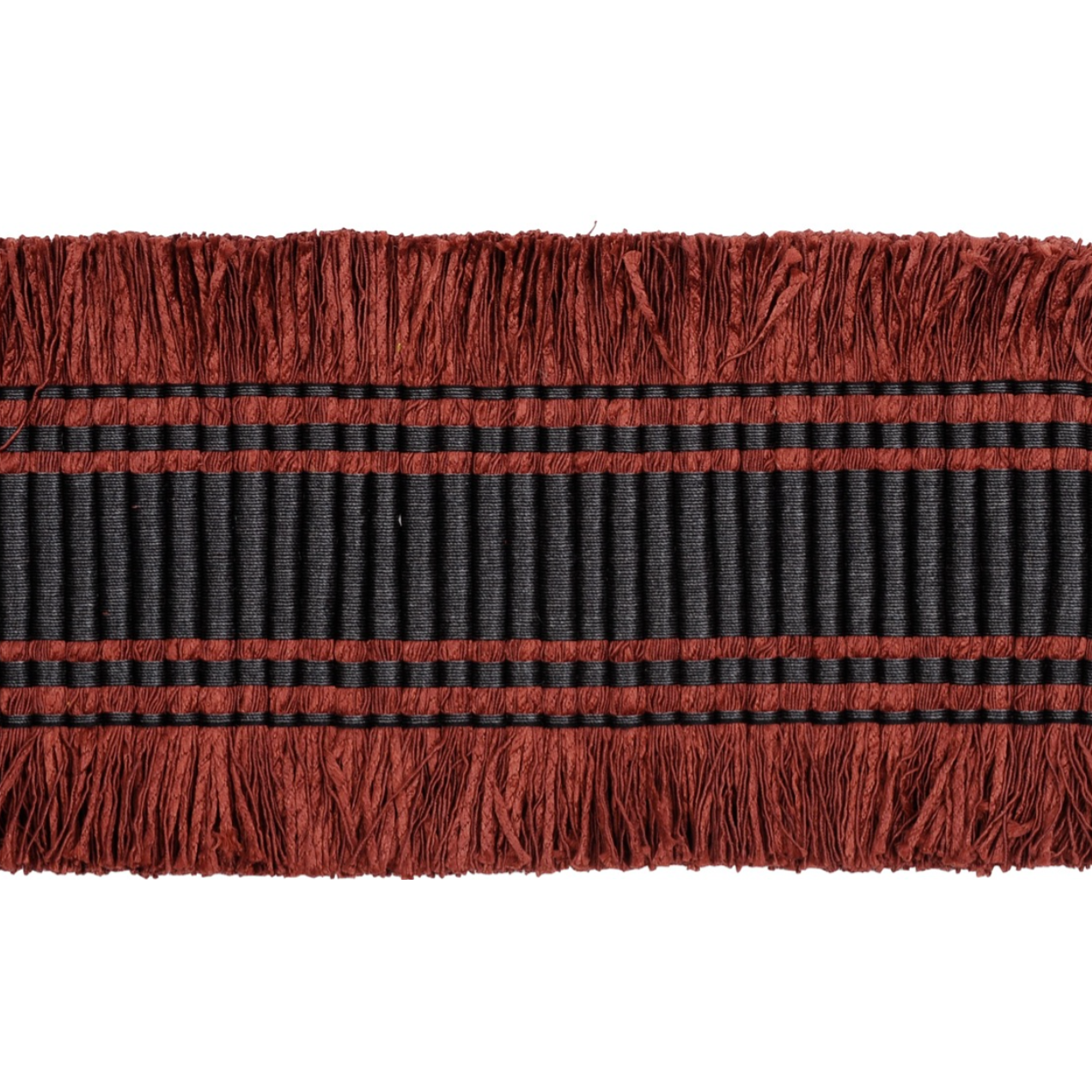 Close-up of red fringed fabric on a white background