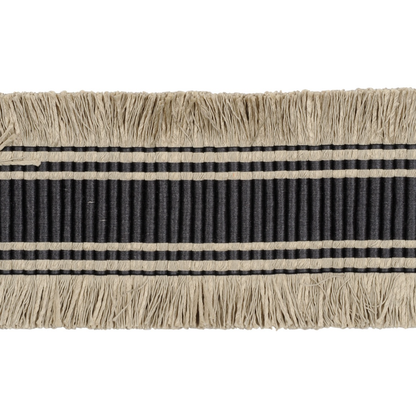 Braid Trim with black and beige fringes on a white background