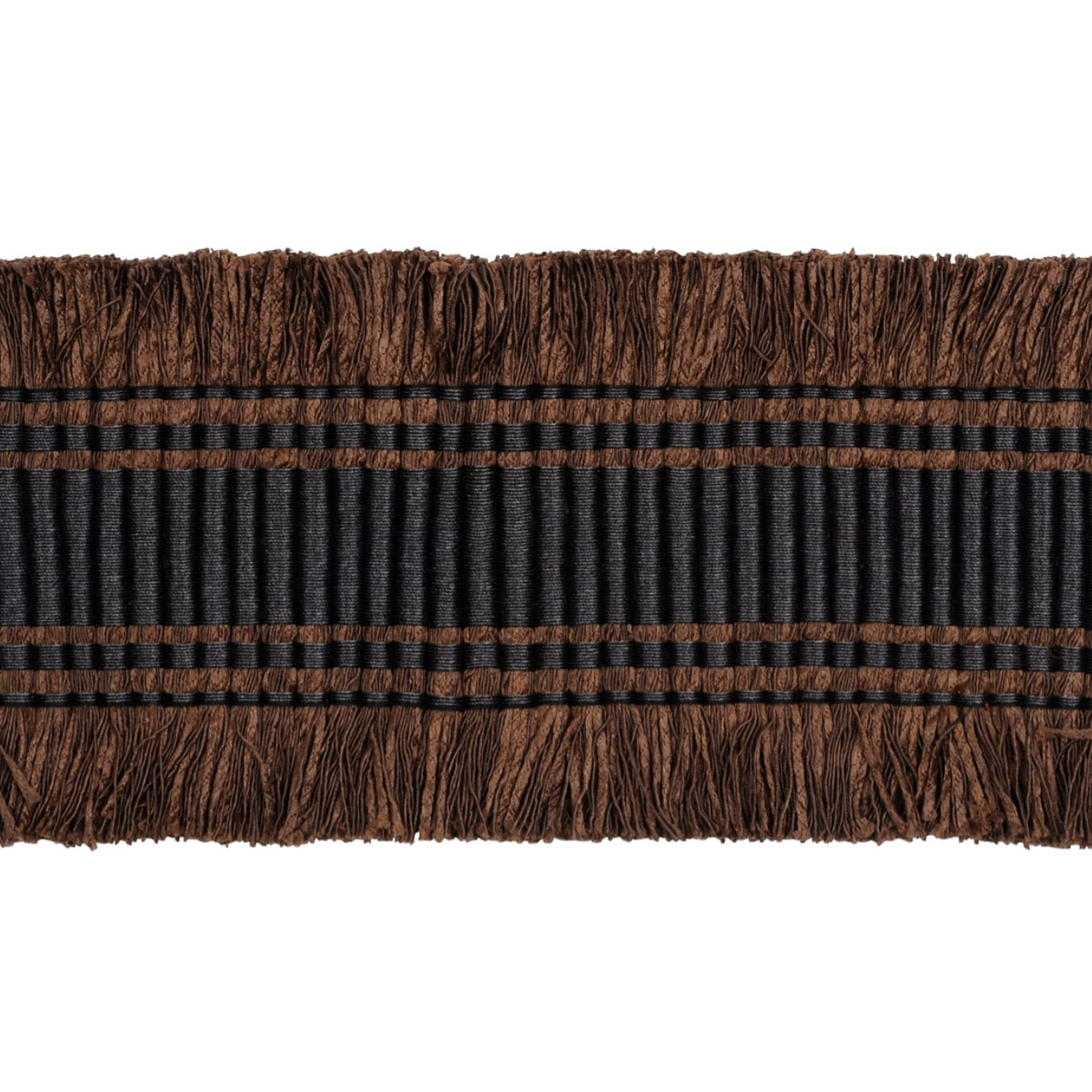 Close-up of brown fringed fabric on a white background