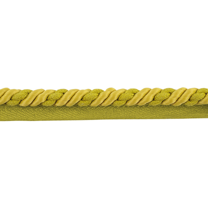Yellow piping cord with a braided design on a white background