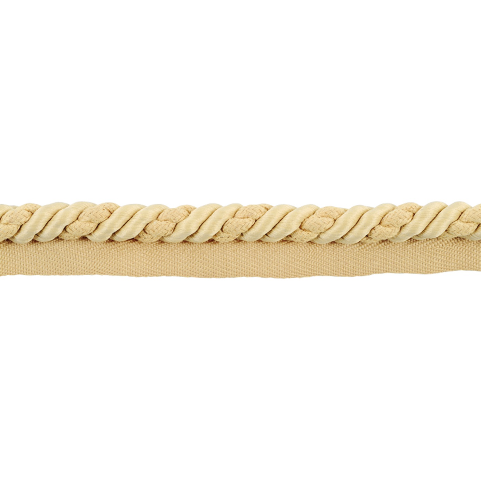 Beige piping cord with a braided design on a white background