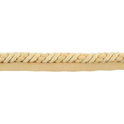Beige piping cord with a braided design on a white background