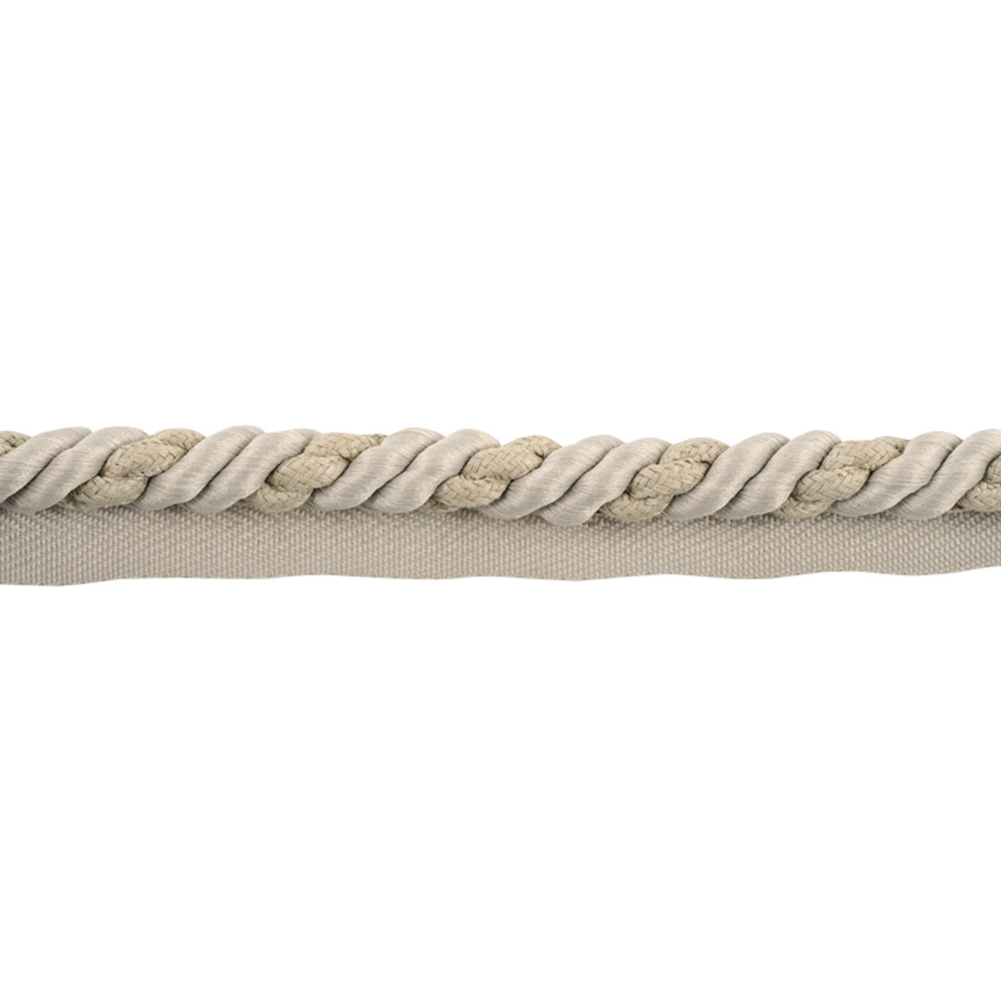 Piping cord trim with braided design on a white background