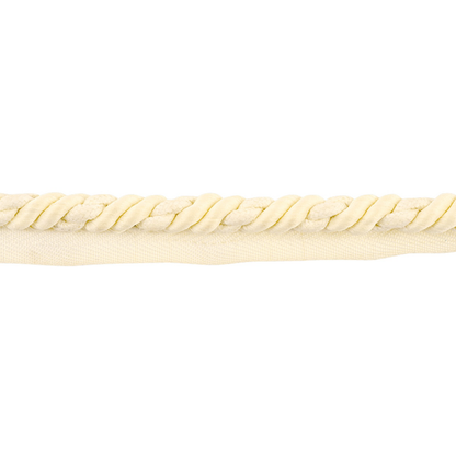 Close-up of a beige piping cord on a white background