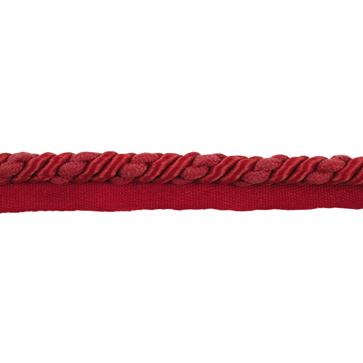 Red braided trim on a white background