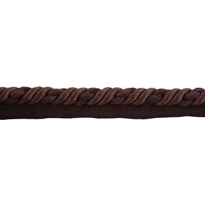 Brown braided piping cord on a white background