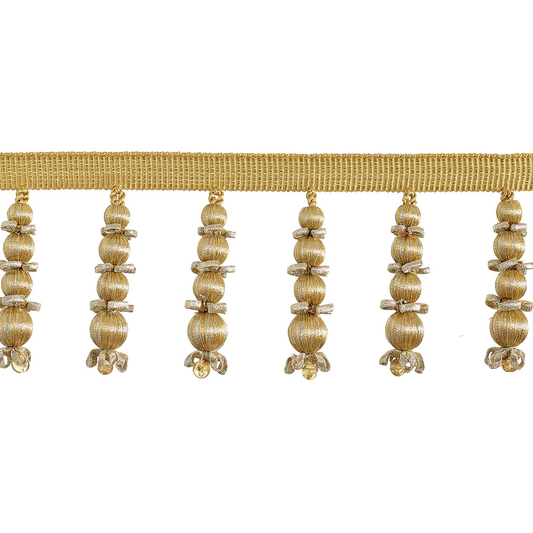 Valenza Beaded Drop Fringe 75mm Trim Gold