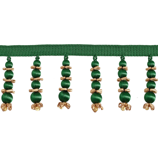 Valenza Beaded Drop Fringe 75mm Trim Medici Green
