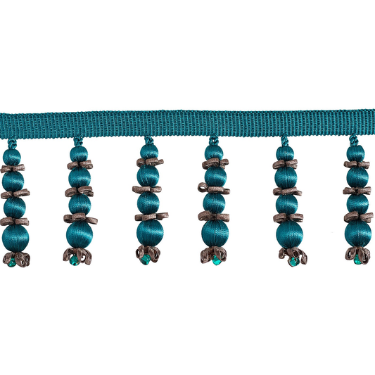 Valenza Beaded Drop Fringe 75mm Trim Verdigris Royale