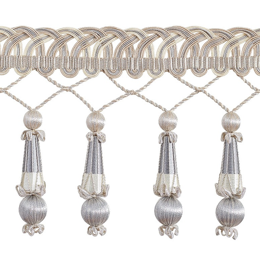 Valenza Decorative Beaded Pendant Fringe 14cm Trim Alabaster Gilt