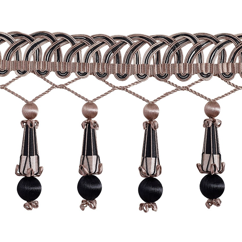 Valenza Decorative Beaded Pendant Fringe 14cm Trim Black Truffle