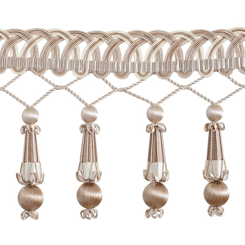 Valenza Decorative Beaded Pendant Fringe 14cm Trim French Beige