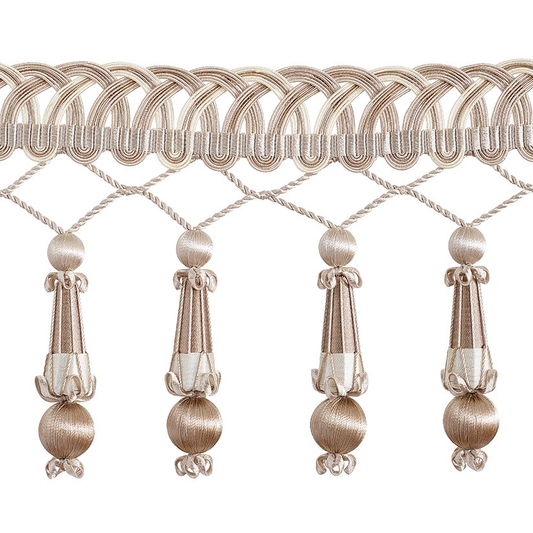 Valenza Decorative Beaded Pendant Fringe 14cm Trim French Beige