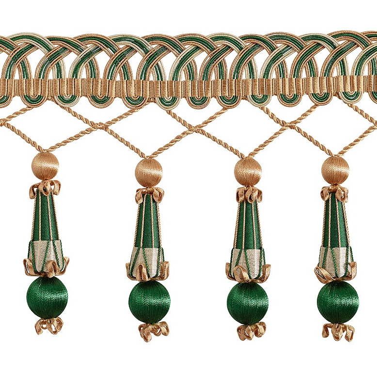 Valenza Decorative Beaded Pendant Fringe 14cm Trim Medici Green