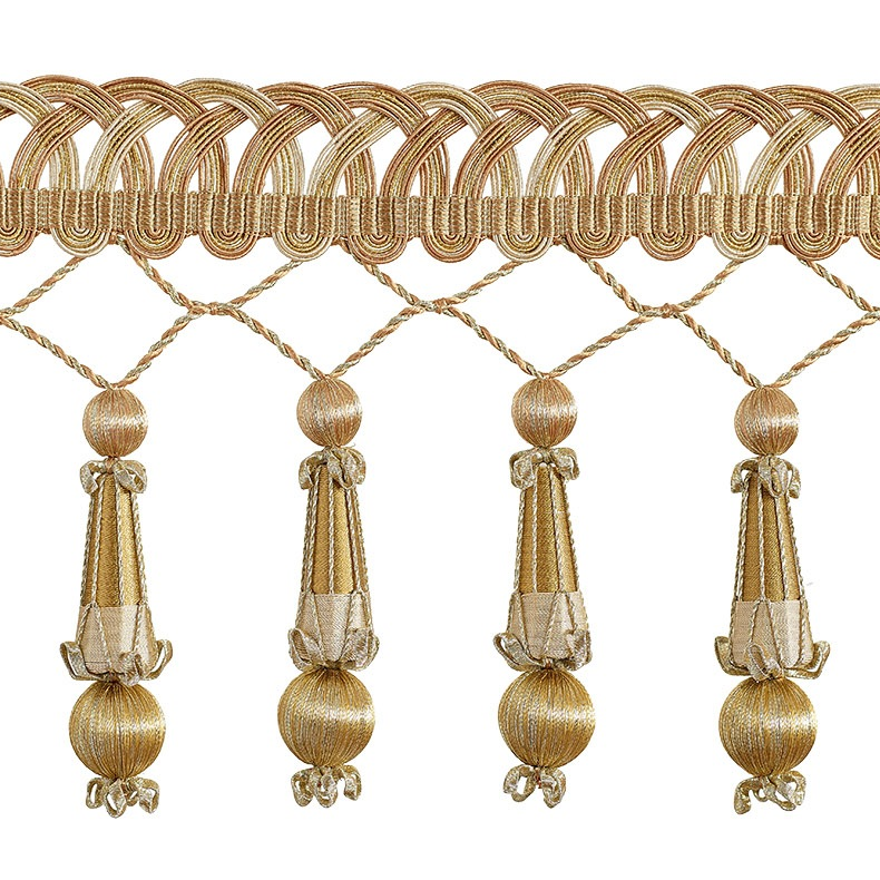 Valenza Decorative Beaded Pendant Fringe 14cm Trim Old Gilt