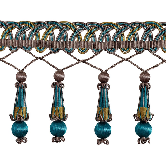 Valenza Decorative Beaded Pendant Fringe 14cm Trim Verdigris Royale