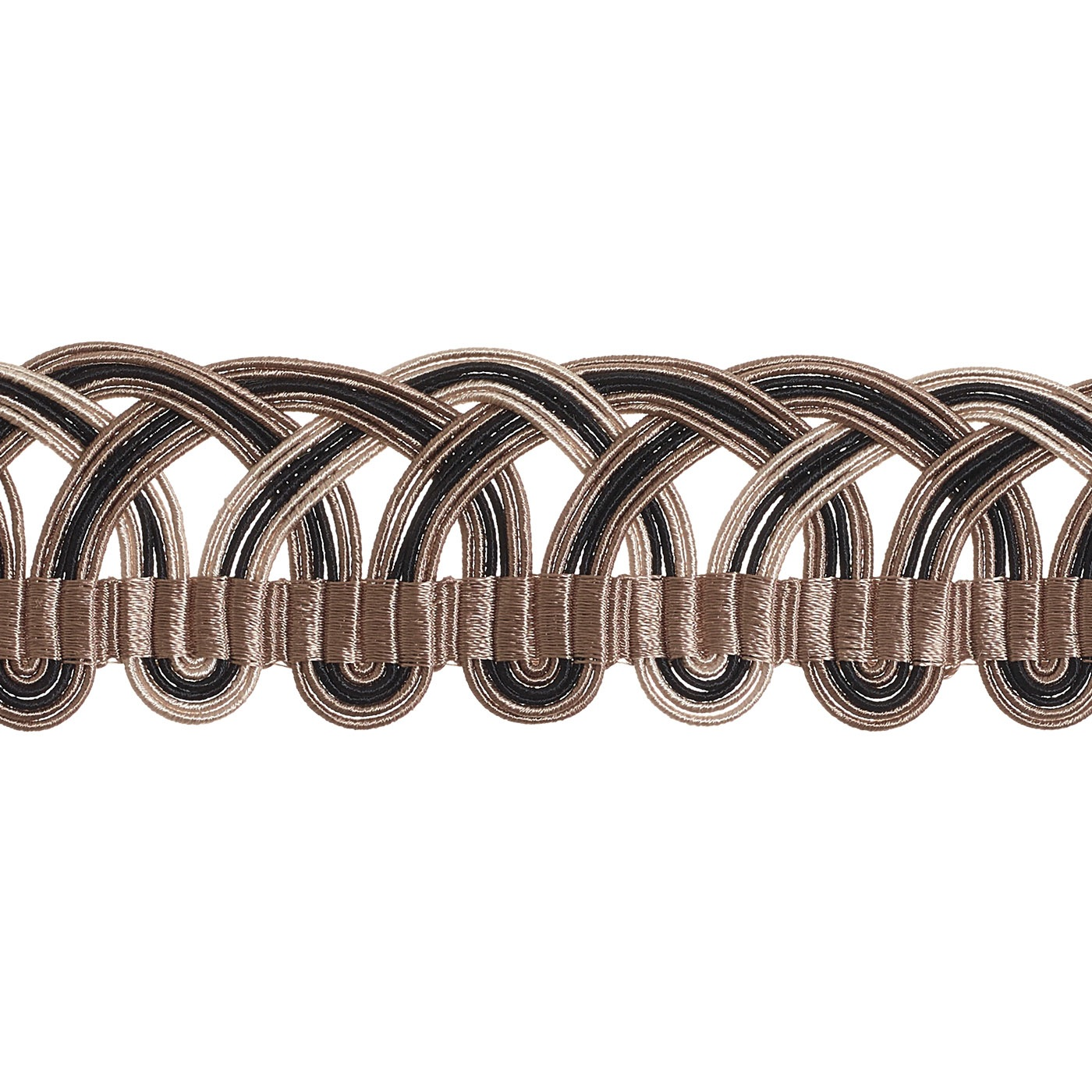 Valenza Decorative Heritage Scroll Braid 32mm Trim Black Truffle
