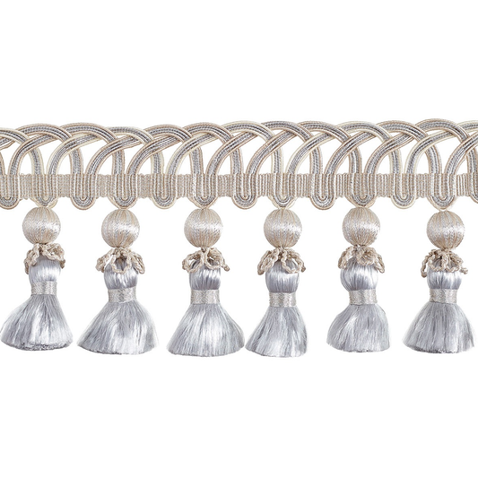 Valenza Looped Gimp Beaded Tassel Fringe 75mm Trim Alabaster Gilt