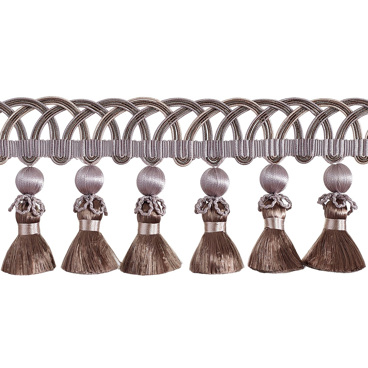 Valenza Looped Gimp Beaded Tassel Fringe 75mm Trim Antique Mushroom