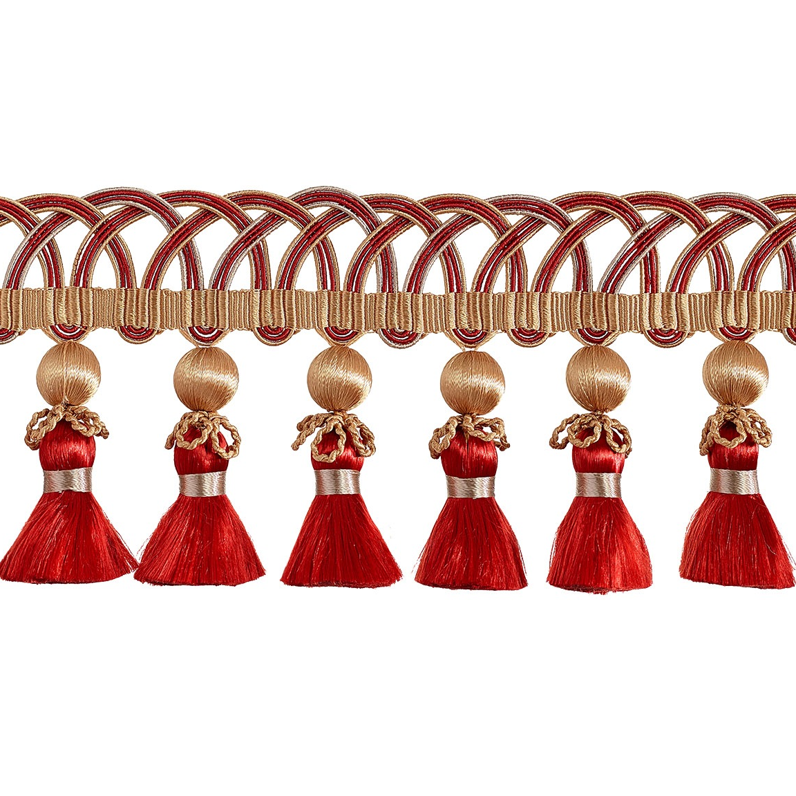 Valenza Looped Gimp Beaded Tassel Fringe 75mm Trim Cardinal