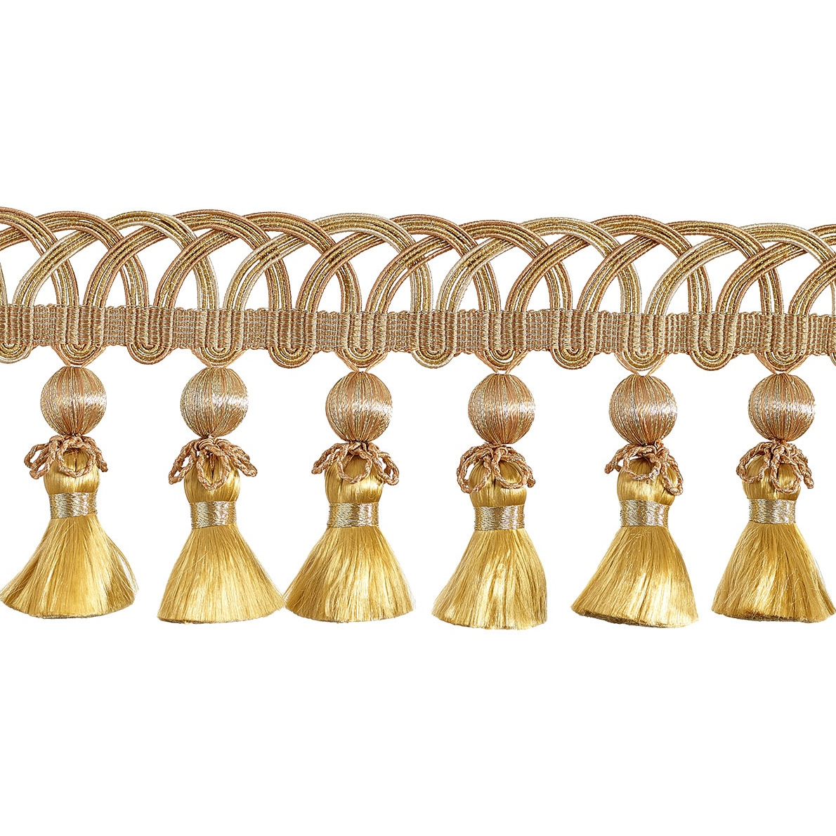 Valenza Looped Gimp Beaded Tassel Fringe 75mm Trim Gold