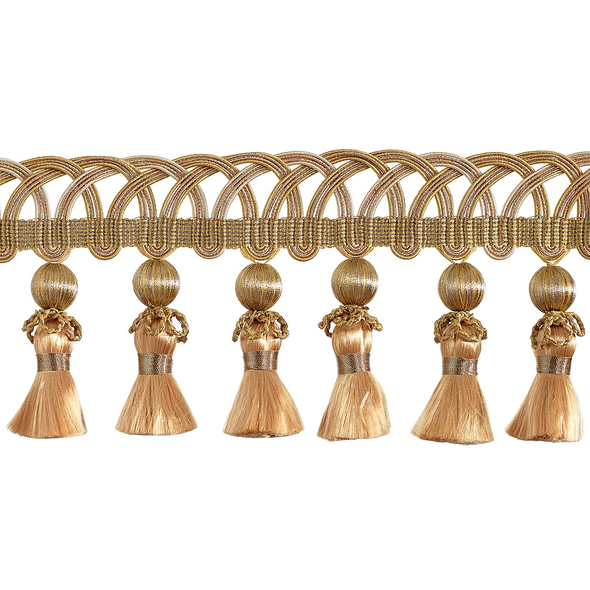 Valenza Looped Gimp Beaded Tassel Fringe 75mm Trim Old Gilt