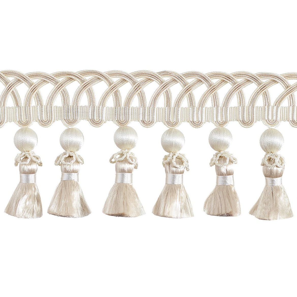 Valenza Looped Gimp Beaded Tassel Fringe 75mm Trim Pearl Patina