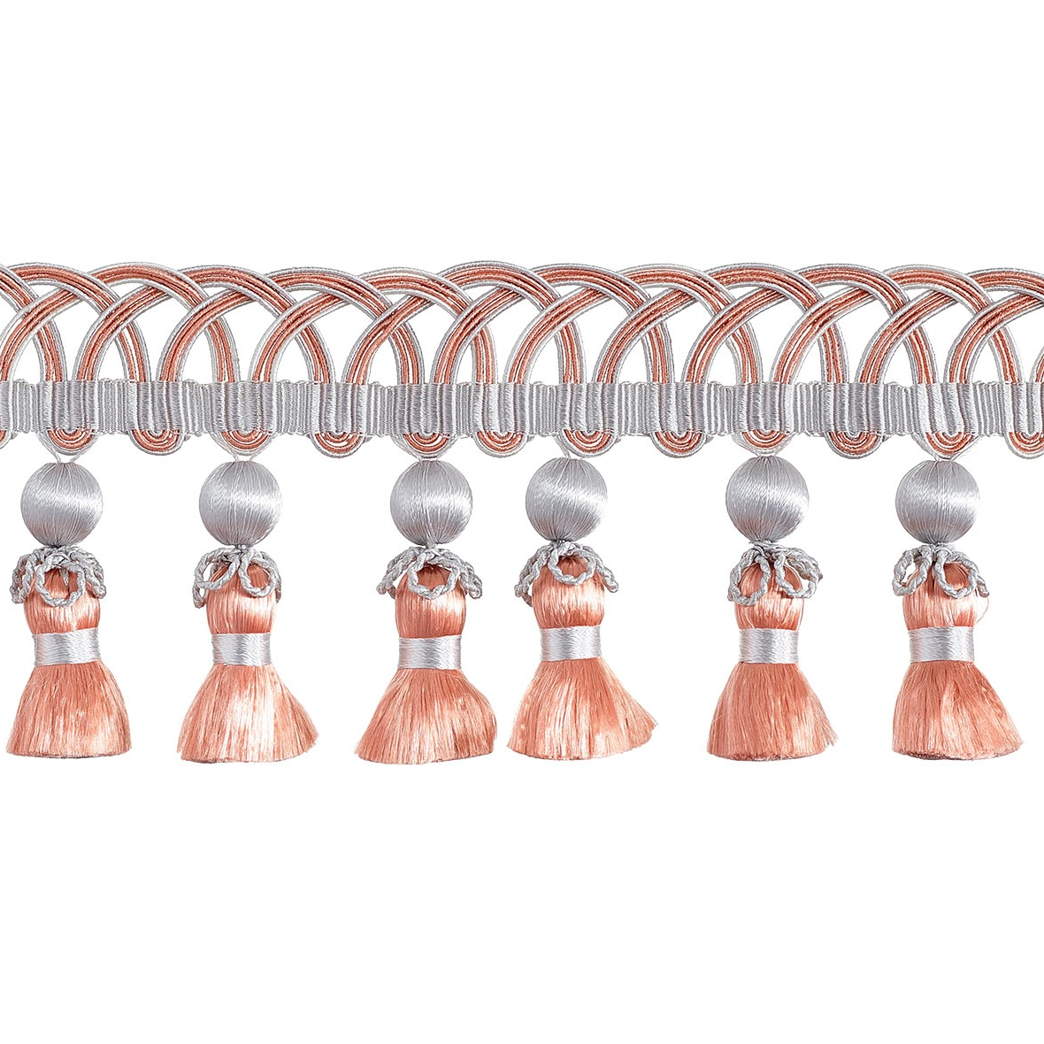 Valenza Looped Gimp Beaded Tassel Fringe 75mm Trim Venetian Blush