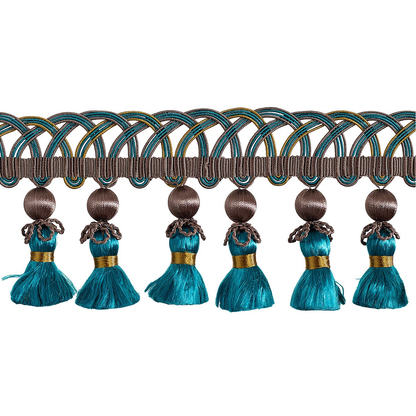 Valenza Looped Gimp Beaded Tassel Fringe 75mm Trim Verdigris Royale