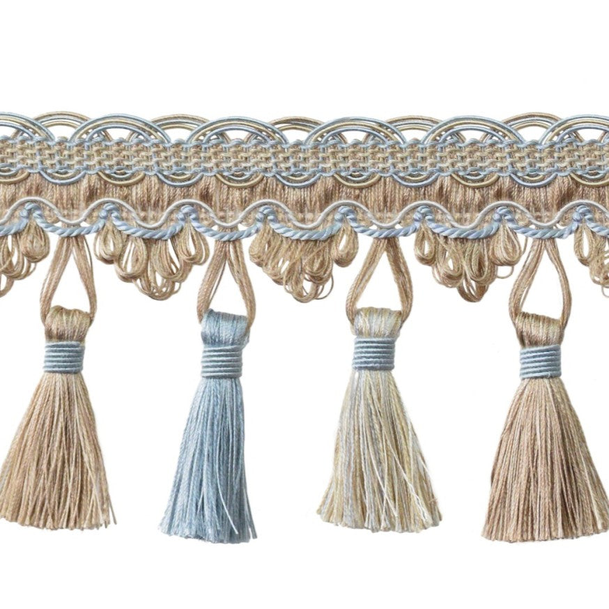 Verona Tassel Fringe Trim Oval Room Blue