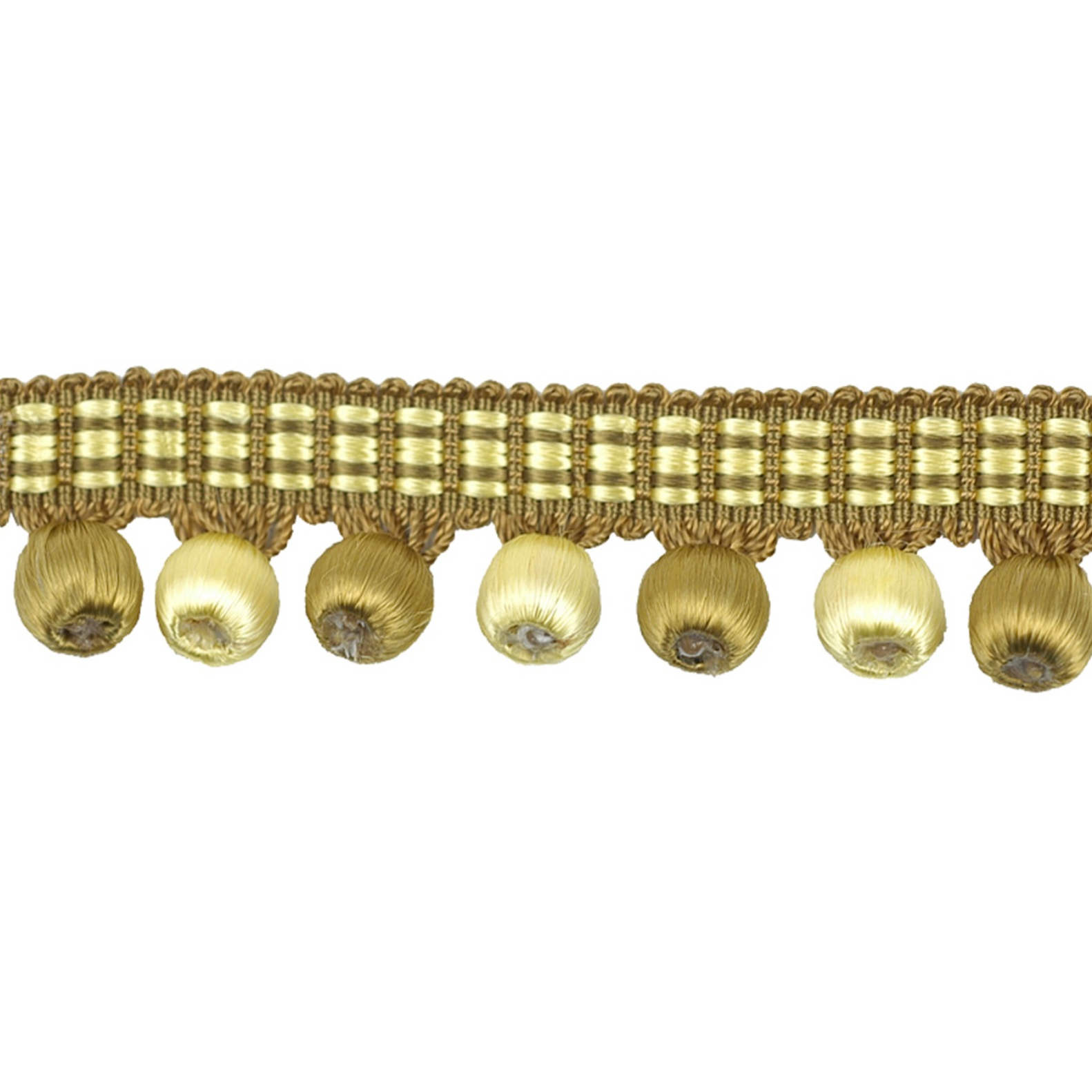 Gold decorative trim with beads on a white background